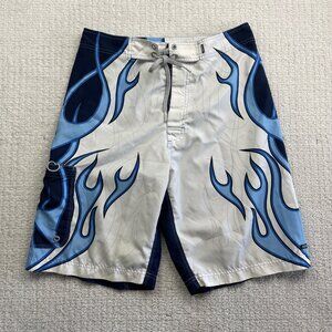 Y2K Men's Ripzone Blue Flames Board Shorts Surfer Skate Beach Grunge Men Sz 32
